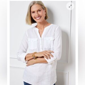 Talbots LINEN BAND COLLAR POPOVER - WHITE